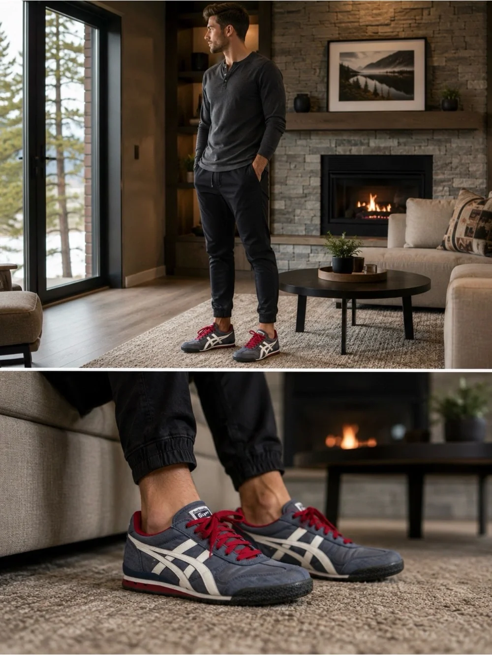 Onitsuka Tiger by Asics Gray Sneakers with Red Accents
